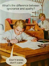 Young boys studying with a joke about ignorance and apathy.